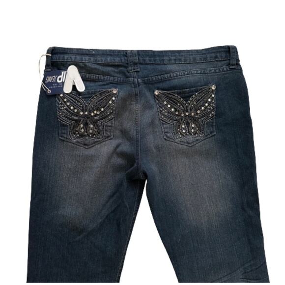 V.I.P. Jeans Distressed Dark Wash Embellished Pocket Skinny Jeans Size 15/16 NEW - Picture 6 of 12